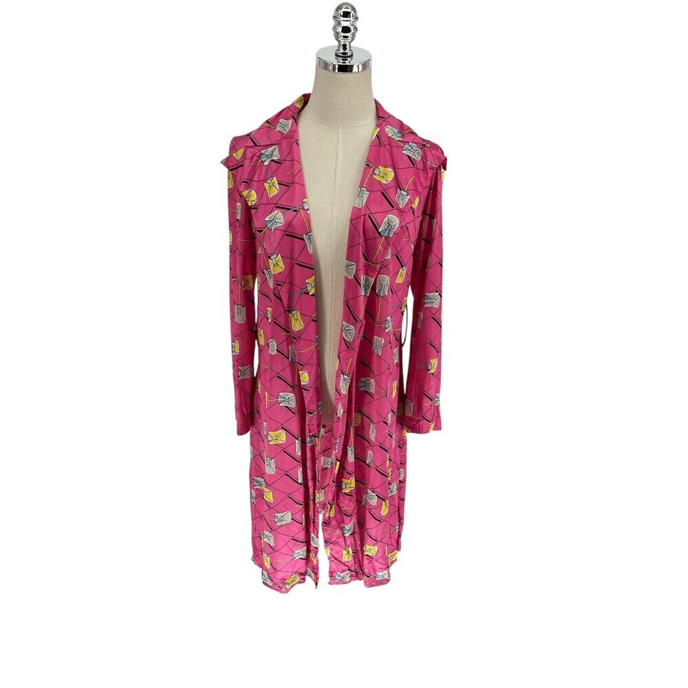 Lord & Taylor Robe Womens Size XS Pink Pop Art Mod Vintage Duster Italy